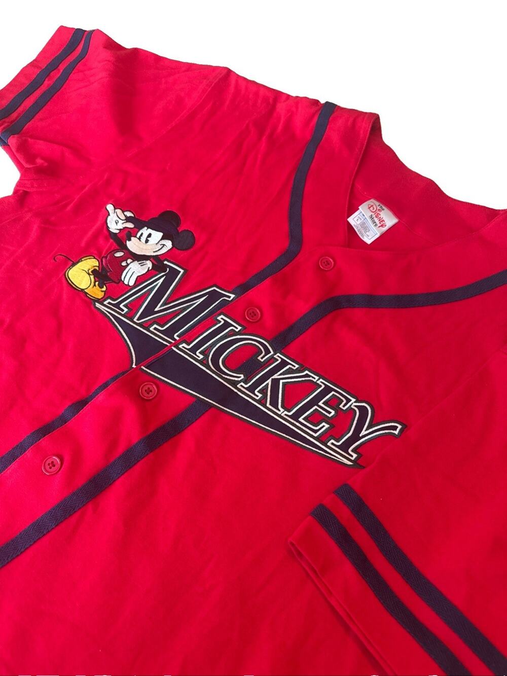 Vintage Disney Store Jersey Mens MED L Red Mickey Mouse Baseball 1928 League